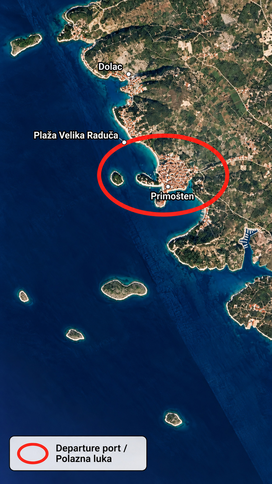 Karta rute privatnog izleta iz Primoštena 1