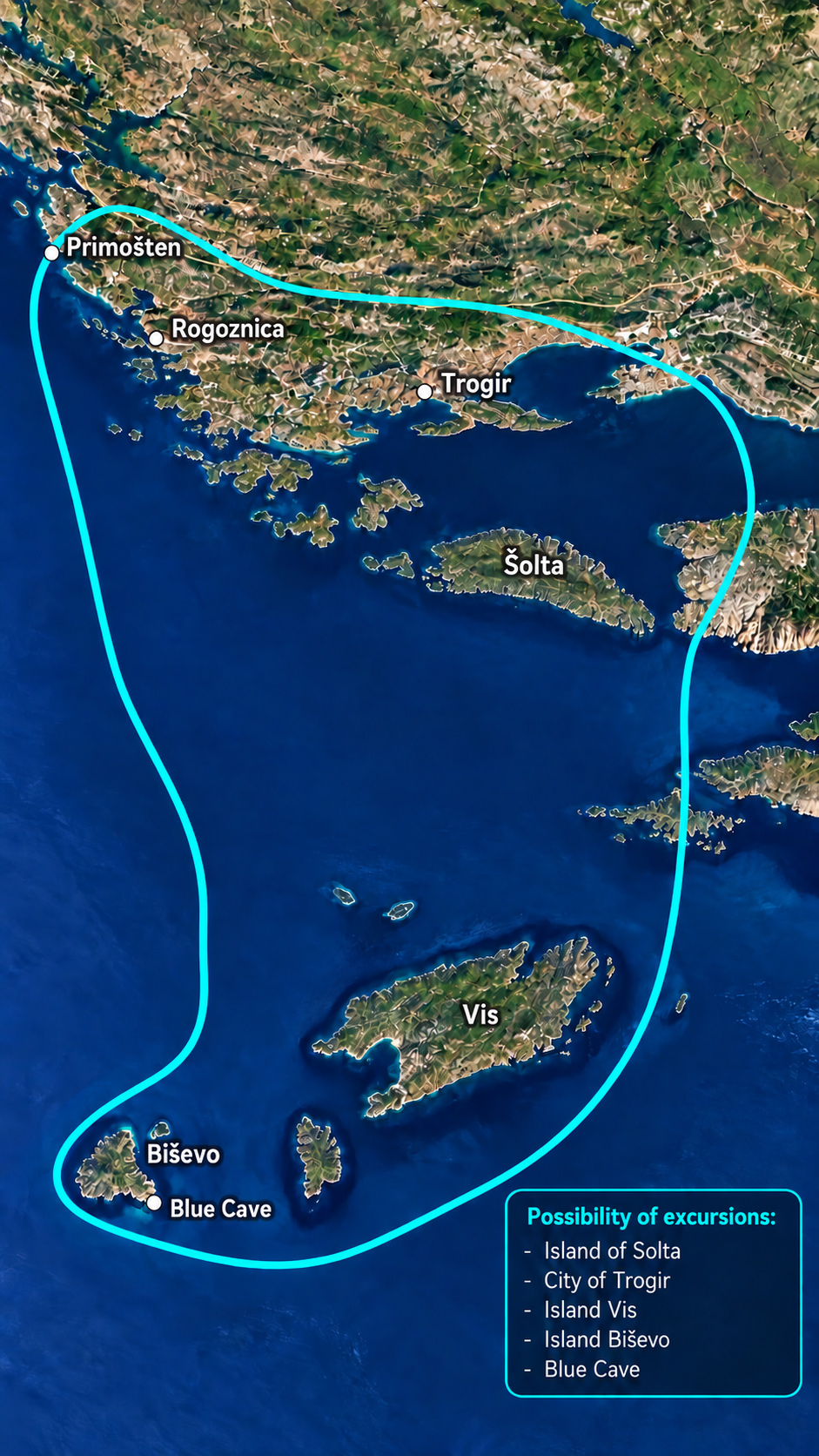 Karta rute privatnog izleta iz Primoštena 2